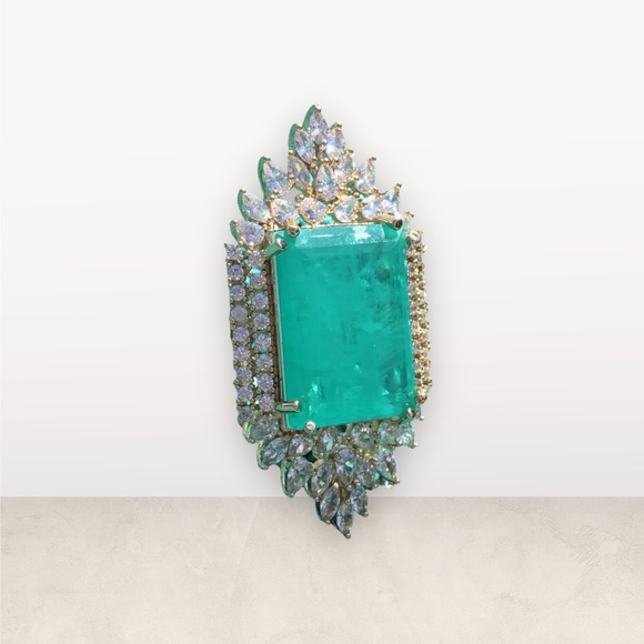 Luxury Oversized Simulated Colombian Emerald Ring Sz 7 - Picture 15 of 16